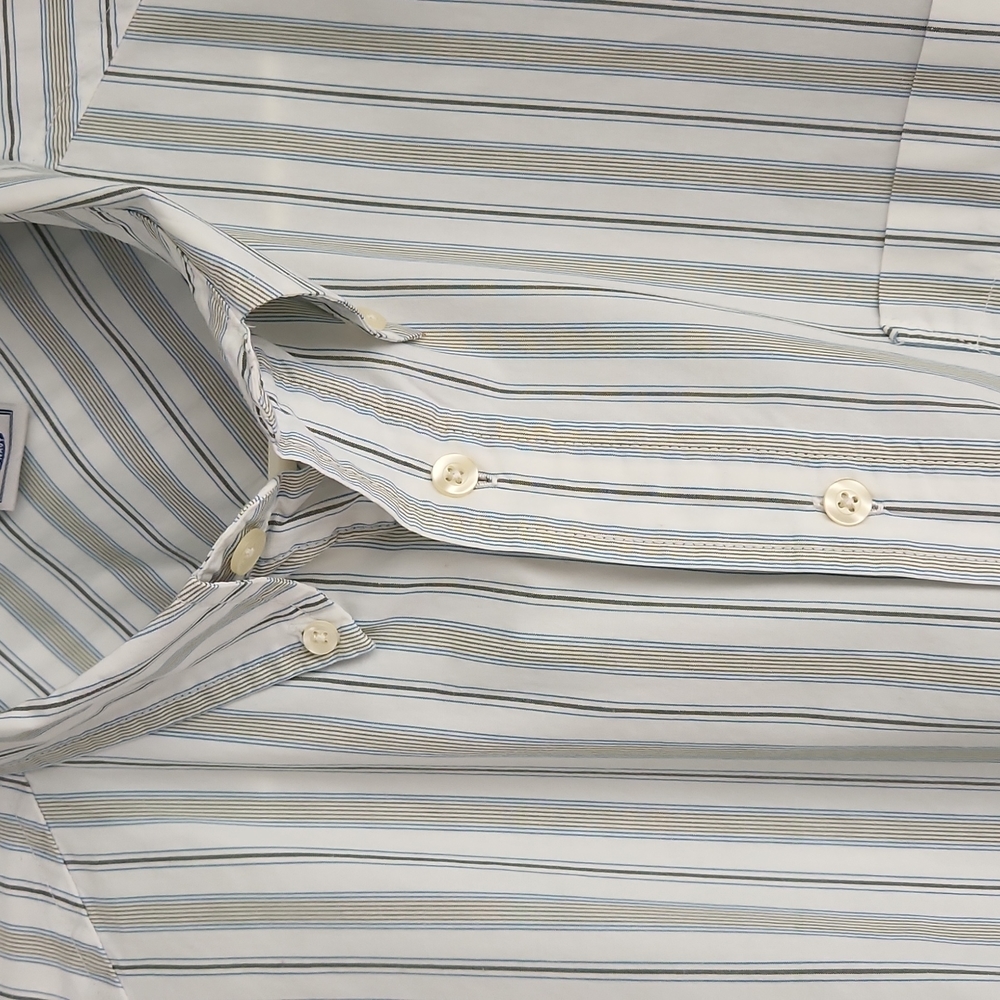 Old Navy, Men's,M,  Button Down Collar, White, w Green & Blue Stripe - Picture 2 of 9